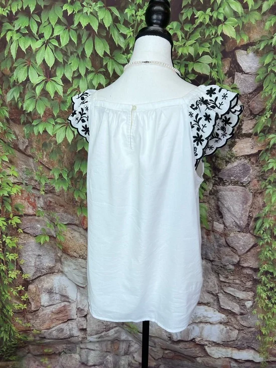 LOFT Black and White Embroidered Pinafore-Style Top, M - Picture 7 of 11
